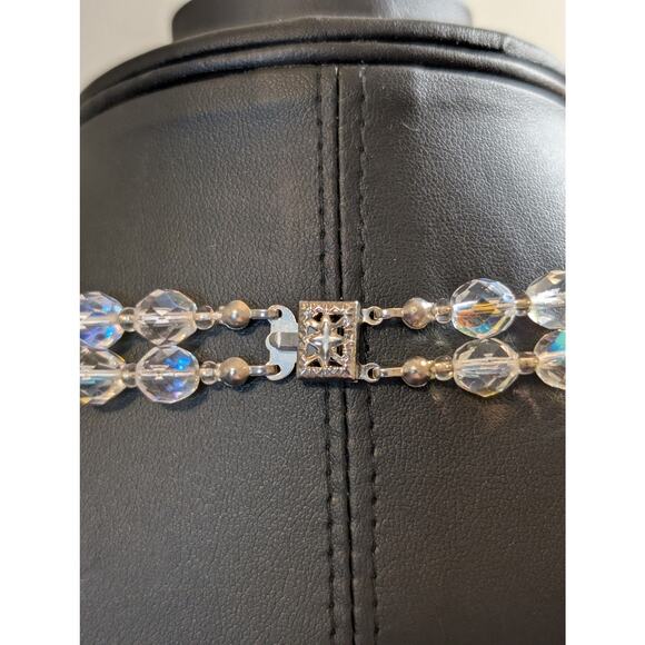 Vintage Aurora Borealis Faceted Crystal Double Strand Box Clasp 20" Necklace - Picture 5 of 6